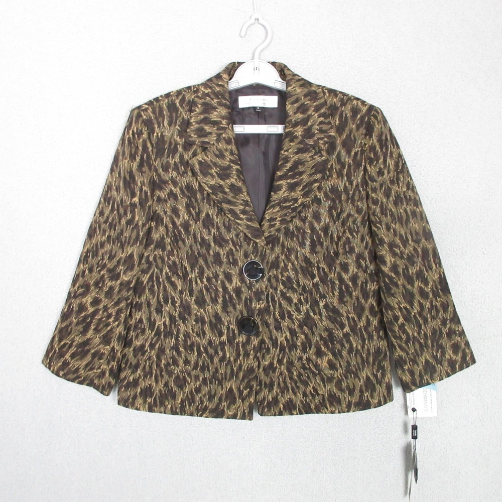 Tahari Arthur S Levine Women Brown Gold Animal Jacquard Blazer Jacket 16 NWT